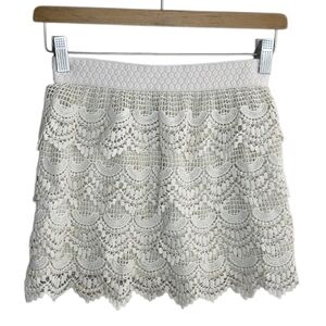 Lapis Girl | Boho Ivory Crochet Lace Tiered Pull-on Waist Skirt Size 10/12